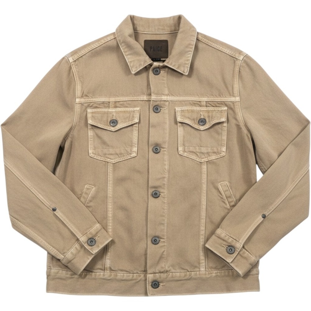 Paige Scout Jean Jacket Womens M Tan Trucker Denim Utility Workwear Chore Coat